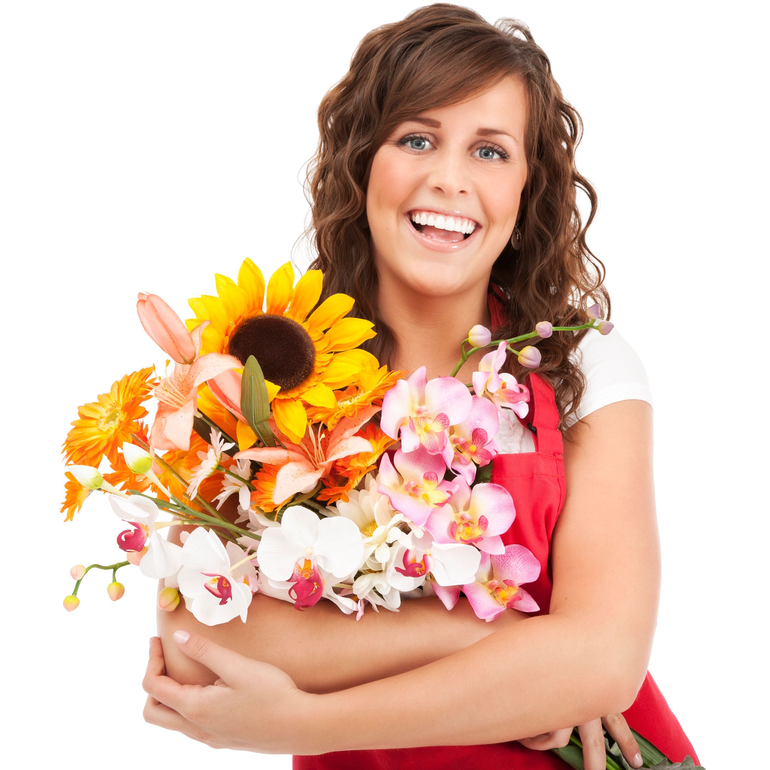 Smiling florist holding colorful flowers